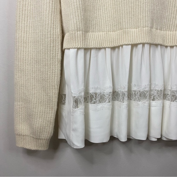No. 21 Wool Blend Twofer Layered Sweater with Silk Lace Hem Cream Size Small - Picture 2 of 8